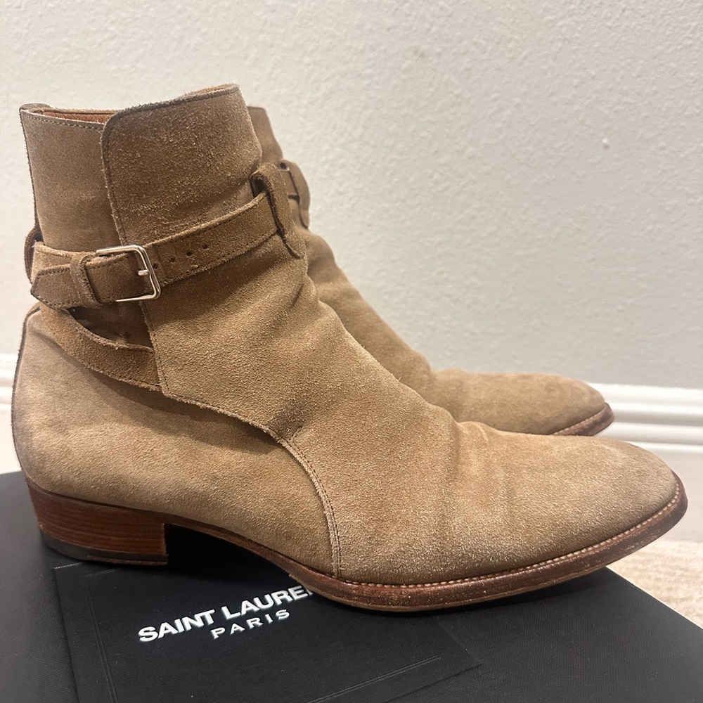Saint Laurent Tan Suede Men's Boots (Wyatt 30 JODHPUR)